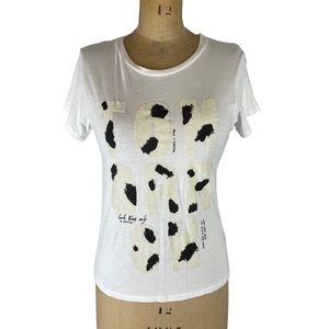 5/$25 Zara “Tomorrow” Velvet Detail Graphic T-Shirt Size S